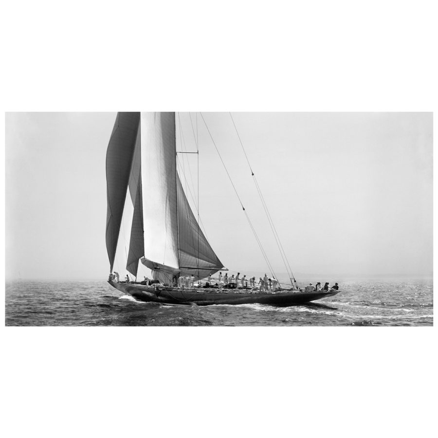 Black and white, silver gelatin photograph of sailing yacht Endeavour sailing at sea. This stunning photograph was taken by Frank Beken in 1934. Photograph was scanned from original glass plate negative. Available to purchase from Brett Gallery. Beken of Cowes Framed Prints, Beken of Cowes archives, Beken of Cowes Prints, Beken Archive, Cowes Week old Photographs, Beken Prints, Frank beken of Cowes.