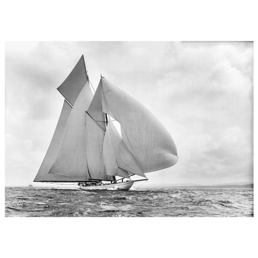 Amazing Black and White, silver gelatin Photograph of sailing yacht Germania sailing at sea. Picture was taken by Frank Beken on his handmade camera in 1908. Available to purchase from Brett Gallery in different sizes. Beken of Cowes Framed Prints, Beken of Cowes archives, Beken of Cowes Prints, Beken Archive, Cowes Week old Photographs, Beken Prints, Frank beken of Cowes.