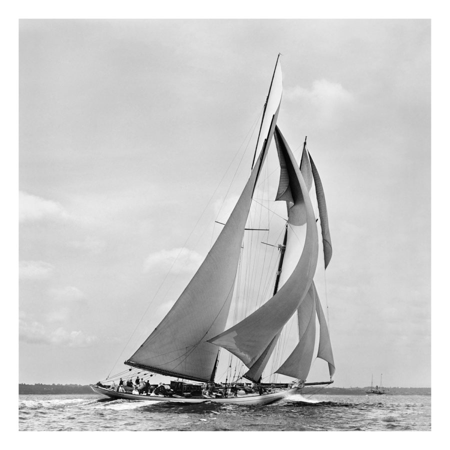 Black and White, stunning, silver gelatine photograph of sailing boat Germania taken by Frank Beken in 1908. This stunning photograph was scanned from original glass plate negative. Available to buy form Brett Gallery in different sizes. Beken of Cowes Framed Prints, Beken of Cowes archives, Beken of Cowes Prints, Beken Archive, Cowes Week old Photographs, Beken Prints, Frank beken of Cowes.