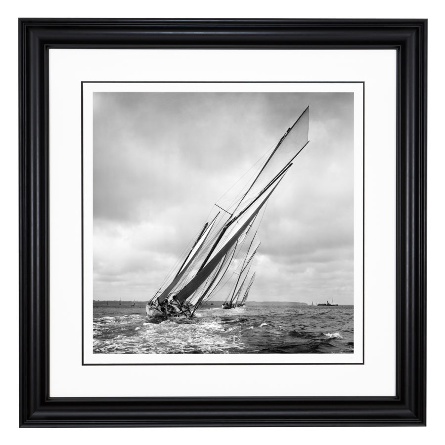 Stunning Framed Black and White photograph of three sailing yachts Kariad, Nyria and White Heather sailing at sea. This Picture was printed from original glass plate negative from period. This Photograph was take by Alfred John West in 1906. Available to purchase from Brett Gallery. Beken of Cowes Framed Prints, Beken of Cowes archives, Beken of Cowes Prints, Beken Archive, Cowes Week old Photographs, Beken Prints, Frank beken of Cowes.