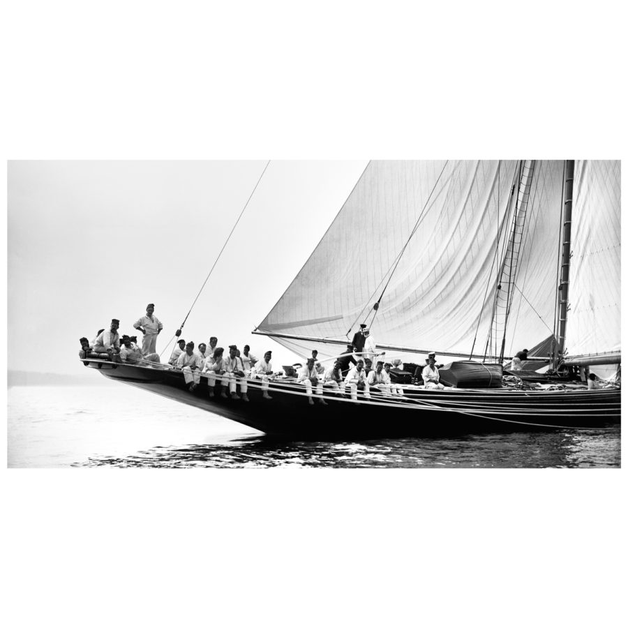 Unframed Black and White, Silver Gelatin, Limited edition Photograph of sailing yacht Meteor 2. Taken by a talented marine photographer Alfred John West in 1897. Available to purchase in various sizes from the Brett Gallery. this picture was developed in the darkroom and scanned from original glass plat negative from period. Beken of Cowes Framed Prints, Beken of Cowes archives, Beken of Cowes Prints, Beken Archive, Cowes Week old Photographs, Beken Prints, Frank beken of Cowes.