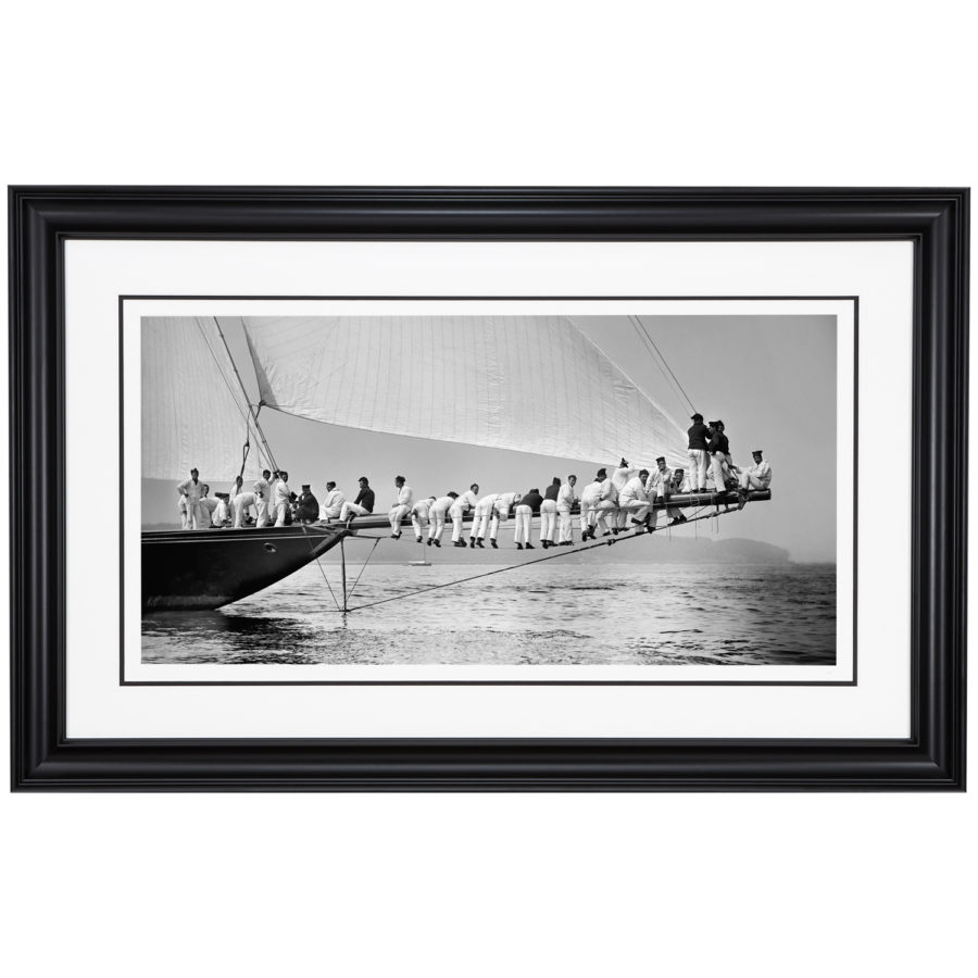 Framed Limited edition, Silver Gelatin, Black and White Photograph of sailing boat Meteor 2 Aground. Taken by a talented marine photographer Alfred John West in 1897. Available to purchase in various sizes from the Brett Gallery. this picture was developed in the darkroom and scanned from original glass plat negative from period. Beken of Cowes Framed Prints, Beken of Cowes archives, Beken of Cowes Prints, Beken Archive, Cowes Week old Photographs, Beken Prints, Frank beken of Cowes.