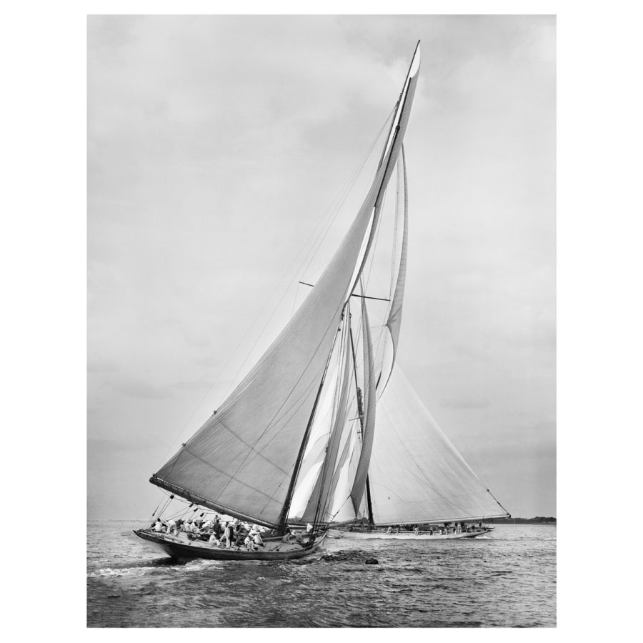 Unframed Black and White, Silver Gelatin, Limited edition Photograph of sailing yacht Meteor 2 and Ailsa. Taken by a famous marine photographer Frank Beken in 1911. This photograph was scanned from original glass plate negatives and developed in the dark room as they used to do it period. Available to purchase in deferent sizes from Brett Gallery. Beken of Cowes Framed Prints, Beken of Cowes archives, Beken of Cowes Prints, Beken Archive, Cowes Week old Photographs, Beken Prints, Frank beken of Cowes.