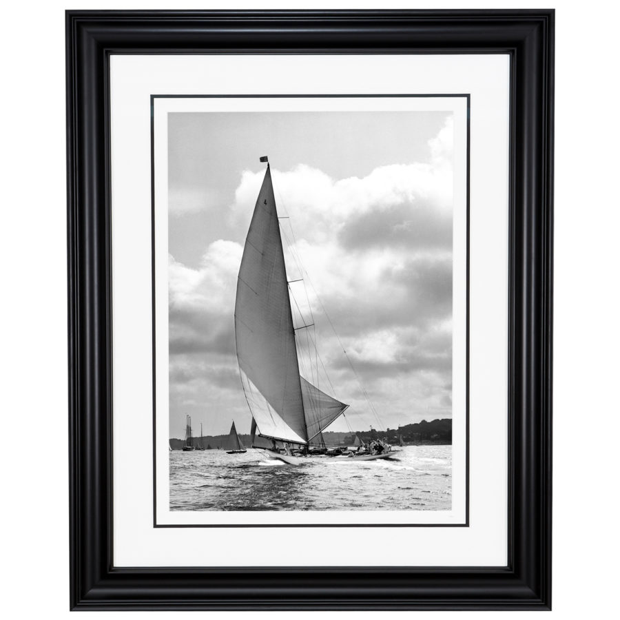 Framed Limited edition, Silver Gelatin, Black and White Photograph of sailing boat Nyria. Taken by a famous marine photographer Frank Beken in 1923. Available to purchase in various sizes from the Brett Gallery. This picture was developed in the darkroom and scanned from original glass plat negative from period. Beken of Cowes Framed Prints, Beken of Cowes archives, Beken of Cowes Prints, Beken Archive, Cowes Week old Photographs, Beken Prints, Frank beken of Cowes.