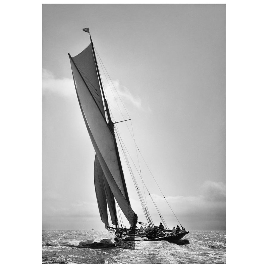 Unframed Black and White, Silver Gelatin, Limited edition Photograph of sailing yacht Prince of Wales Yacht Britannia. Taken by a talented marine photographer Alfred John West in 1894. Available to purchase in various sizes from the Brett Gallery. This picture was developed in the darkroom and scanned from original glass plat negative from period. Beken of Cowes Framed Prints, Beken of Cowes archives, Beken of Cowes Prints, Beken Archive, Cowes Week old Photographs, Beken Prints, Frank beken of Cowes.