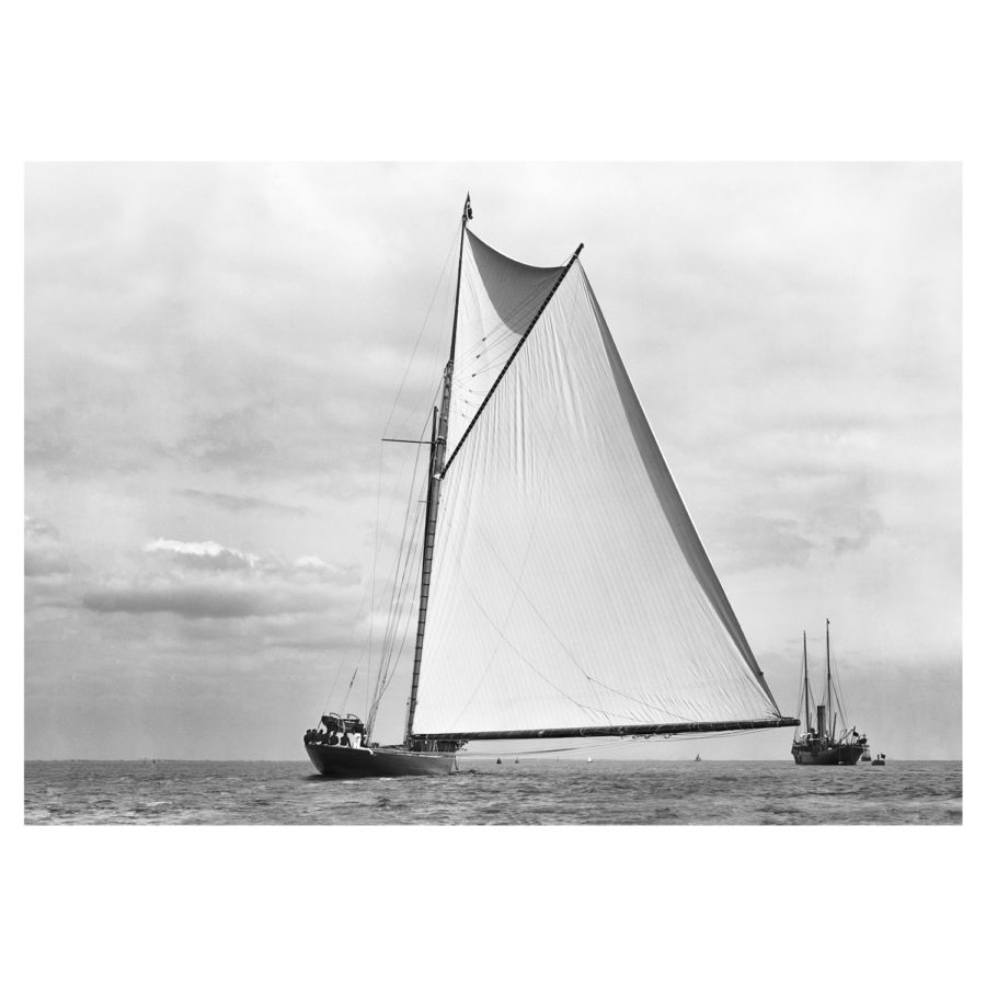Unframed Black and White, Silver Gelatin, Limited edition Photograph of sailing yacht Shamrock 1. Taken by a famous marine photographer Frank Beken in 1899. This photograph was scanned from original glass plate negatives and developed in the dark room as they used to do it period. Available to purchase in deferent sizes from Brett Gallery. Beken of Cowes Framed Prints, Beken of Cowes archives, Beken of Cowes Prints, Beken Archive, Cowes Week old Photographs, Beken Prints, Frank beken of Cowes.