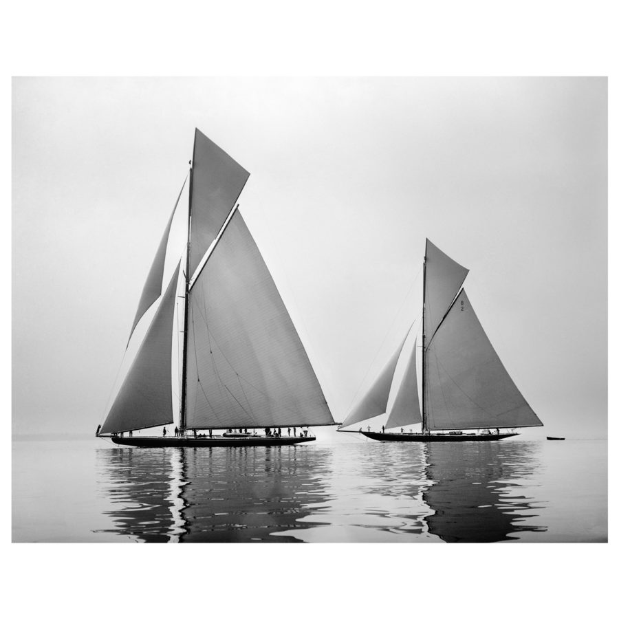 Unframed Black and White, Silver Gelatin, Limited edition Photograph of sailing yacht Shamrock 4 and Shamrock 23. Taken by a famous marine photographer Frank Beken in 1914. This photograph was scanned from original glass plate negatives and developed in the dark room as they used to do it period. Available to purchase in deferent sizes from Brett Gallery. Beken of Cowes Framed Prints, Beken of Cowes archives, Beken of Cowes Prints, Beken Archive, Cowes Week old Photographs, Beken Prints, Frank beken of Cowes.
