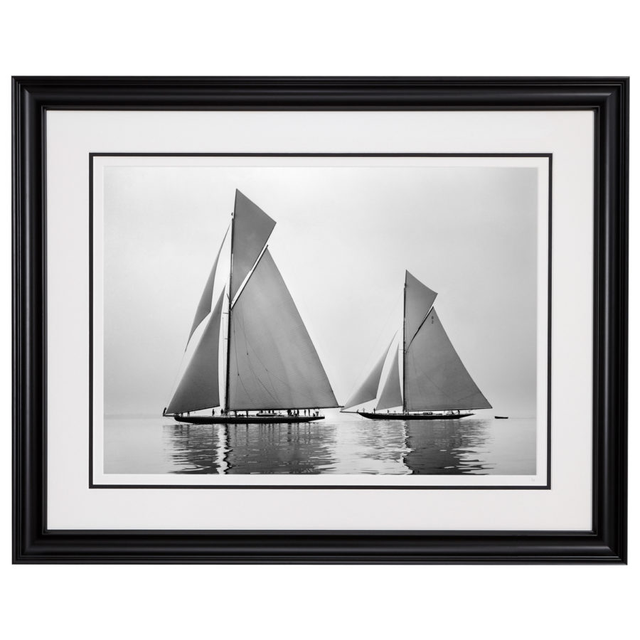 Framed Limited edition, Silver Gelatin, Black and White Photograph of sailing boat Shamrock 4 and Shamrock 23. Taken by a famous marine photographer Frank Beken in 1914. Available to purchase in various sizes from the Brett Gallery. This picture was developed in the darkroom and scanned from original glass plat negative from period.Beken of Cowes Framed Prints, Beken of Cowes archives, Beken of Cowes Prints, Beken Archive, Cowes Week old Photographs, Beken Prints, Frank beken of Cowes.