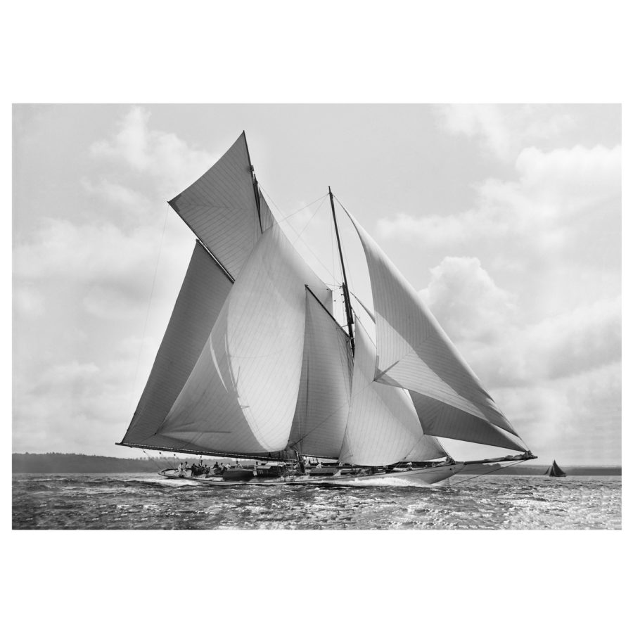 Unframed Black and White, Silver Gelatin, Limited edition Photograph of sailing yacht Suzanne sailing at sea. Taken by a famous marine photographer Frank Beken in 1910. This photograph was scanned from original glass plate negatives and developed in the dark room as they used to do it period. Available to purchase in deferent sizes from Brett Gallery. Beken of Cowes Framed Prints, Beken of Cowes archives, Beken of Cowes Prints, Beken Archive, Cowes Week old Photographs, Beken Prints, Frank beken of Cowes.