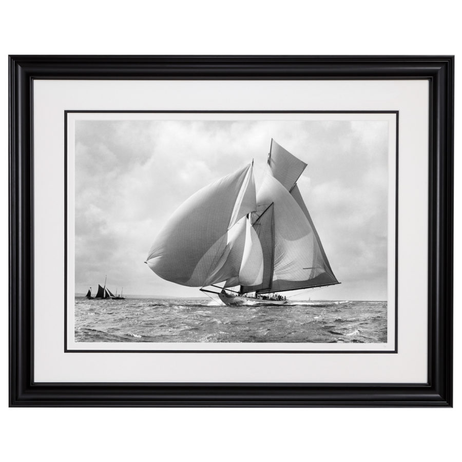 Framed Limited edition, Silver Gelatin, Black and White Photograph of sailing boat Suzanne with sails full of wind. Taken by a famous marine photographer Frank Beken in 1911. Available to purchase in various sizes from the Brett Gallery. This picture was developed in the darkroom and scanned from original glass plat negative from period. Beken of Cowes Framed Prints, Beken of Cowes archives, Beken of Cowes Prints, Beken Archive, Cowes Week old Photographs, Beken Prints, Frank beken of Cowes.