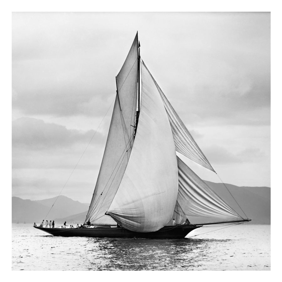 Unframed Black and White, Silver Gelatin, Limited edition Photograph of sailing yacht Thistle on the Clyde sailing in Scotland. Taken by a talented marine photographer Alfred John West in 1893. This photograph was scanned from original glass plate negatives and developed in the dark room as they used to do it period. Available to purchase in deferent sizes from Brett Gallery. Beken of Cowes Framed Prints, Beken of Cowes archives, Beken of Cowes Prints, Beken Archive, Cowes Week old Photographs, Beken Prints, Frank beken of Cowes.