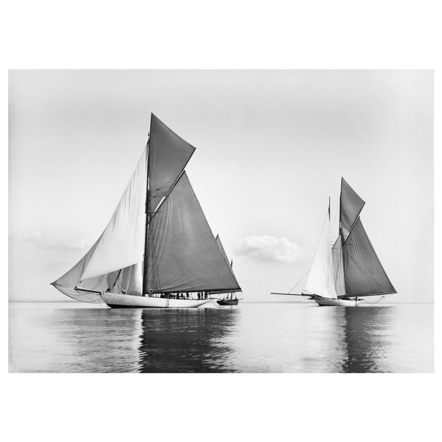 Unframed Black and White, Silver Gelatin, Limited edition Photograph of sailing yacht Valdora and Cicely sailing at see. Taken by a famous marine photographer Frank Beken in 1903. This photograph was scanned from original glass plate negatives and developed in the dark room as they used to do it period. Available to purchase in deferent sizes from Brett Gallery. Beken of Cowes Framed Prints, Beken of Cowes archives, Beken of Cowes Prints, Beken Archive, Cowes Week old Photographs, Beken Prints, Frank beken of Cowes.