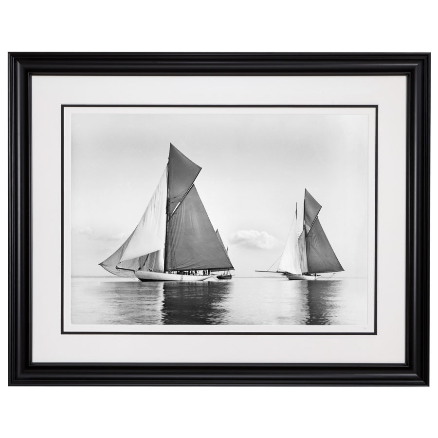 Framed Limited edition, Silver Gelatin, Black and White Photograph of sailing boat Valdora and Cicely sailing at see. Taken by a famous marine photographer Frank Beken in 1903. Available to purchase in various sizes from the Brett Gallery. This picture was developed in the darkroom and scanned from original glass plat negative from period. Beken of Cowes Framed Prints, Beken of Cowes archives, Beken of Cowes Prints, Beken Archive, Cowes Week old Photographs, Beken Prints, Frank beken of Cowes.