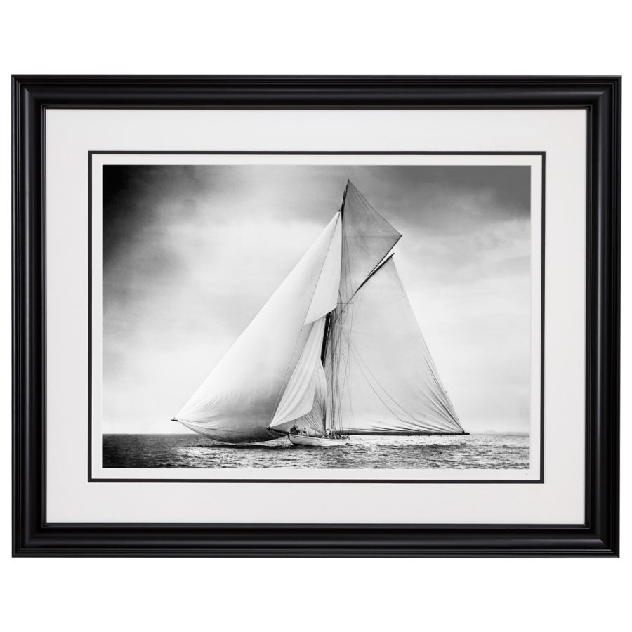 Unframed Black and White, Silver Gelatin, Limited edition Photograph of sailing yacht Valkyrie 3 sailing at sea. Taken by a talented marine photographer Alfred John West in 1895. This photograph was scanned from original glass plate negatives and developed in the dark room as they used to do it period. Available to purchase in deferent sizes from Brett Gallery. Beken of Cowes Framed Prints, Beken of Cowes archives, Beken of Cowes Prints, Beken Archive, Cowes Week old Photographs, Beken Prints, Frank beken of Cowes.