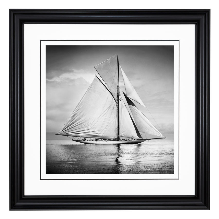 Framed Limited edition, Silver Gelatin, Black and White Photograph of sailing boat Valkyrie 3 sailing at sea. Taken by a talented marine photographer Alfred John West in 1895. Available to purchase in various sizes from the Brett Gallery. This picture was developed in the darkroom and scanned from original glass plat negative from period. Beken of Cowes Framed Prints, Beken of Cowes archives, Beken of Cowes Prints, Beken Archive, Cowes Week old Photographs, Beken Prints, Frank beken of Cowes.