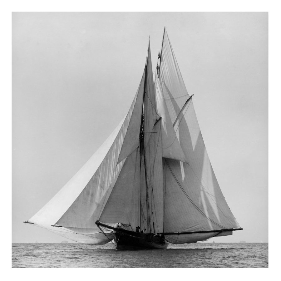 Unframed Black and White, Silver Gelatin, Limited edition Photograph of sailing yacht Waterwitch sailing at sea. Taken by a talented marine photographer Alfred John West in 1884. This photograph was scanned from original glass plate negatives and developed in the dark room as they used to do it period. Available to purchase in deferent sizes from Brett Gallery. Beken of Cowes Framed Prints, Beken of Cowes archives, Beken of Cowes Prints, Beken Archive, Cowes Week old Photographs, Beken Prints, Frank beken of Cowes.