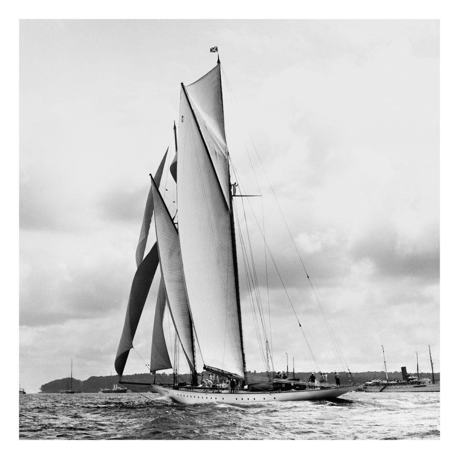 Unframed Black and White, Silver Gelatin, Limited edition Photograph of sailing yacht Westward sailing at sea. Taken by a famous marine photographer Frank Beken in 1920. This photograph was scanned from original glass plate negatives and developed in the dark room as they used to do it period. Available to purchase in deferent sizes from Brett Gallery. Beken of Cowes Framed Prints, Beken of Cowes archives, Beken of Cowes Prints, Beken Archive, Cowes Week old Photographs, Beken Prints, Frank beken of Cowes.