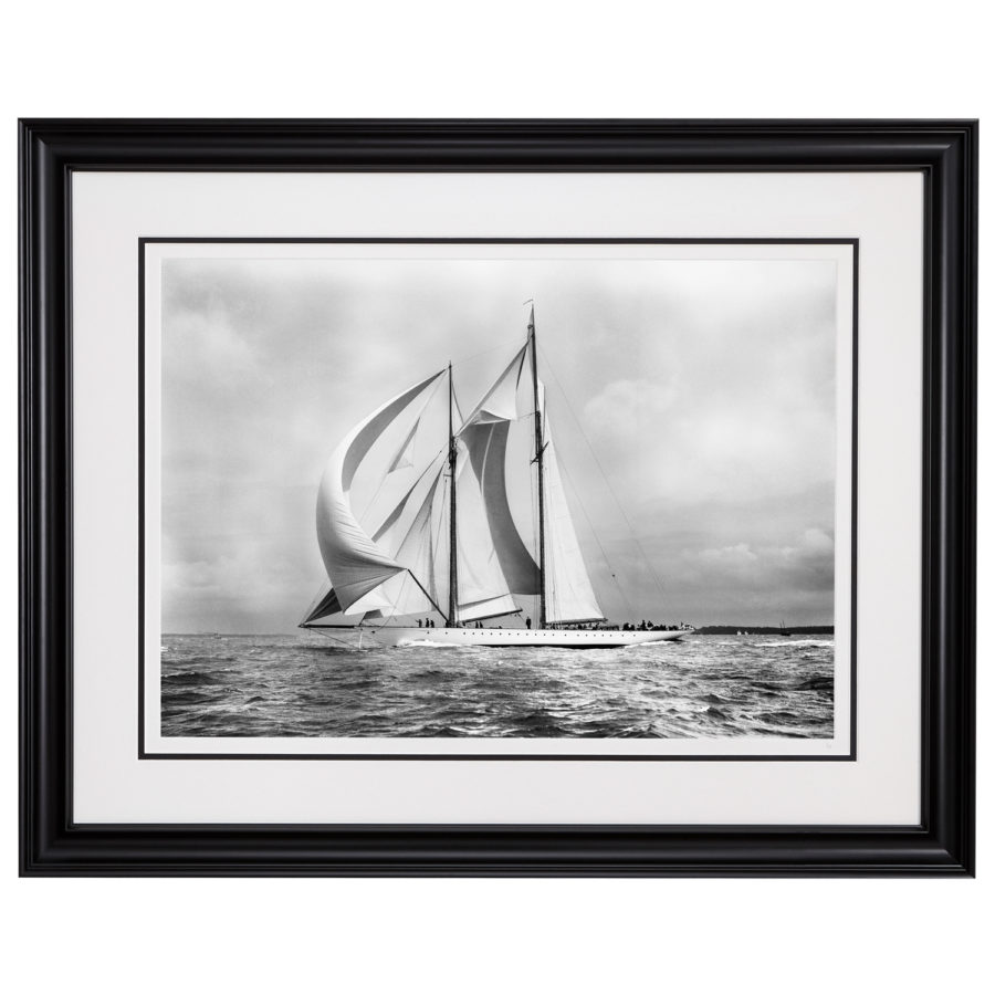 Framed Limited edition, Silver Gelatin, Black and White Photograph of sailing boat Westward sailing at sea with full sails of air. Taken by a famous marine photographer Frank Beken in 1930. Available to purchase in various sizes from the Brett Gallery. This picture was developed in the darkroom and scanned from original glass plat negative from period. Beken of Cowes Framed Prints, Beken of Cowes archives, Beken of Cowes Prints, Beken Archive, Cowes Week old Photographs, Beken Prints, Frank beken of Cowes.