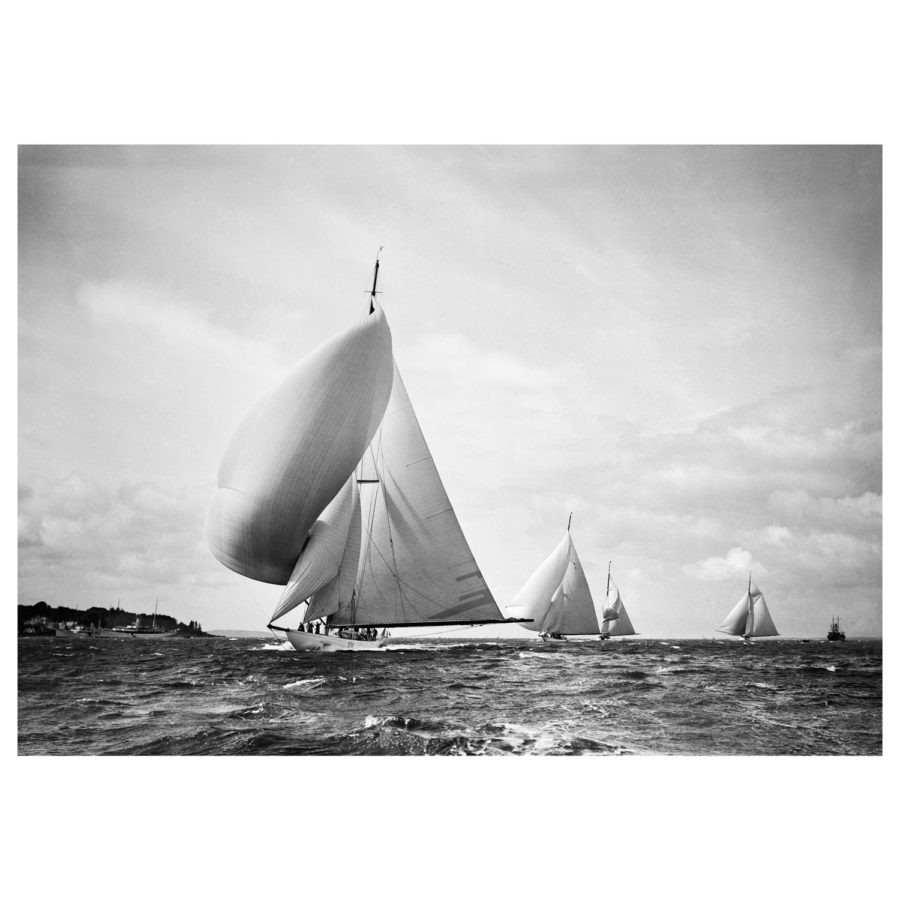 Black and White silver gelatin, limited edition photograph of sailing yacht, boat Candida leading taken by Frank Beken in 1930 from Beken of Cowes Archive at Brett Gallery. Available to purchase in various sizes. Beken of Cowes Framed Prints, Beken of Cowes archives, Beken of Cowes Prints, Beken Archive, Cowes Week old Photographs, Beken Prints, Frank been of Cowes.